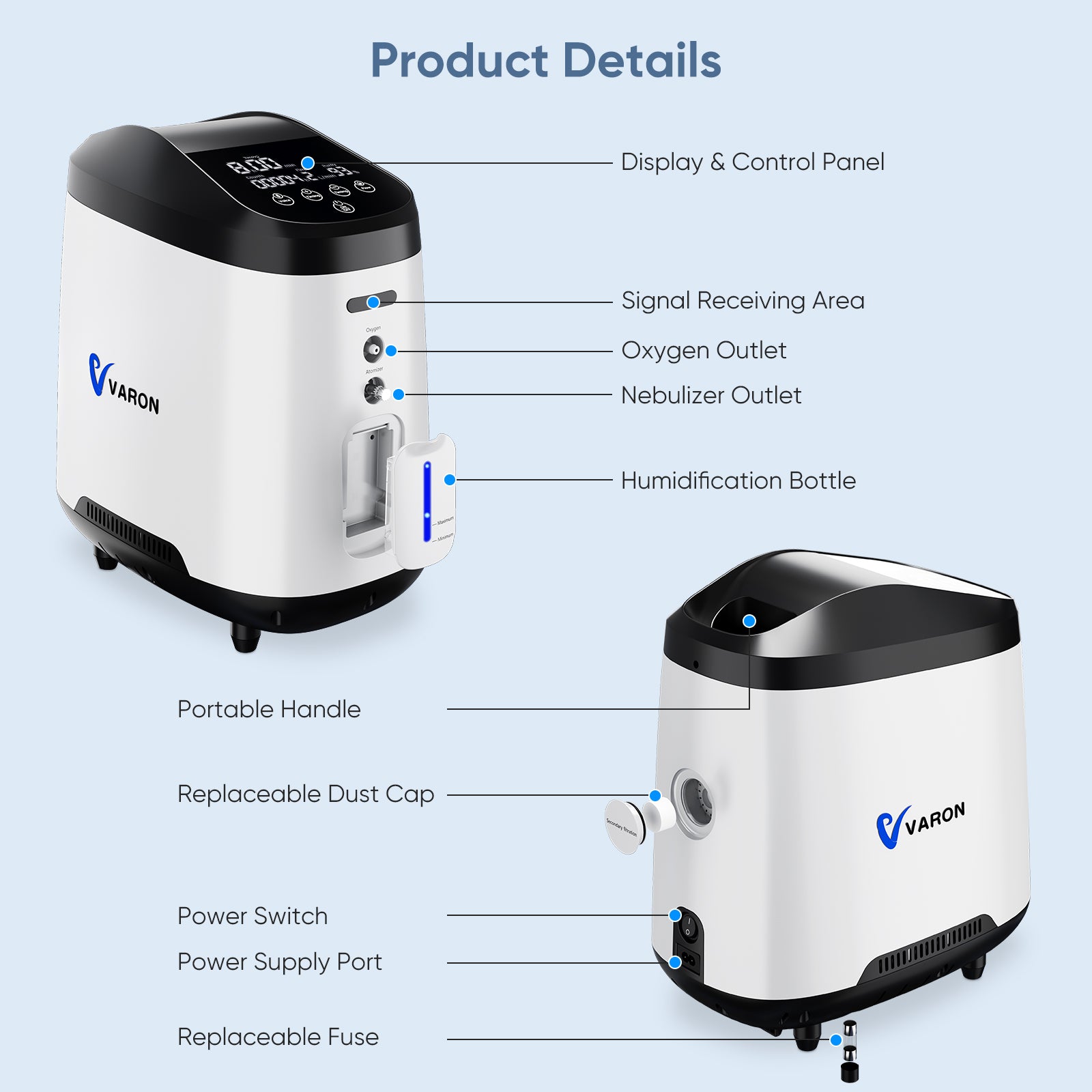 VARON 1-8L/min Home Oxygen Concentrator VH-2 PRO