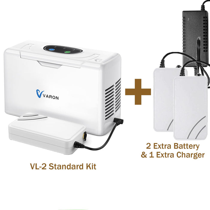 VARON 3L/min Concentrador de oxígeno portátil VL-2 Kit estándar y paquete de 2 baterías adicionales y cargador adicional