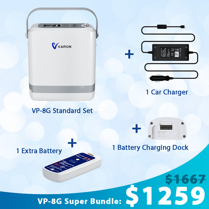 New VARON VP-8G | Pulse Flow Portable Oxygen Concentrator (1-8 settings)