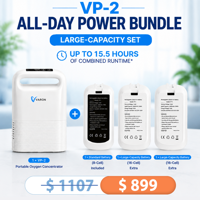 VP-2 All-Day Power Bundle – Portable Oxygen Concentrator with 2 Extra Large-Capacity Batteries