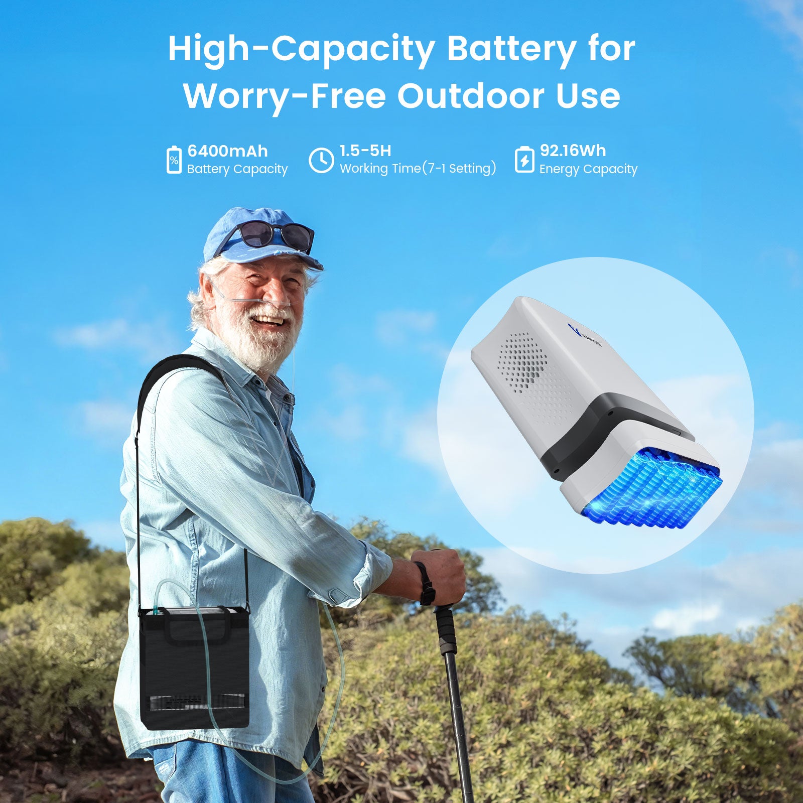 VARON VP-8 Lite | Pulse Flow Portable Oxygen Concentrator (1-7 settings)