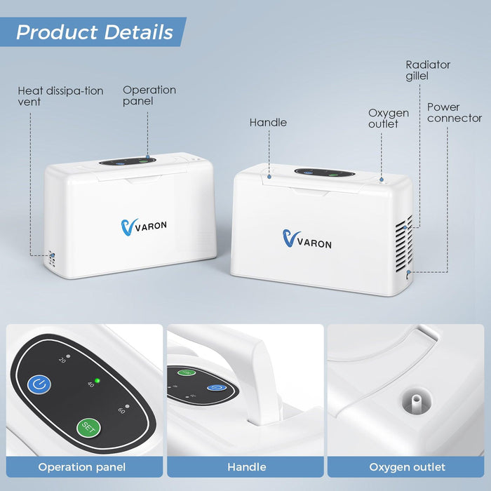 VARON 3L/min Portable Oxygen Concentrator VL-2 & Battery & Charger Bundle - VARON